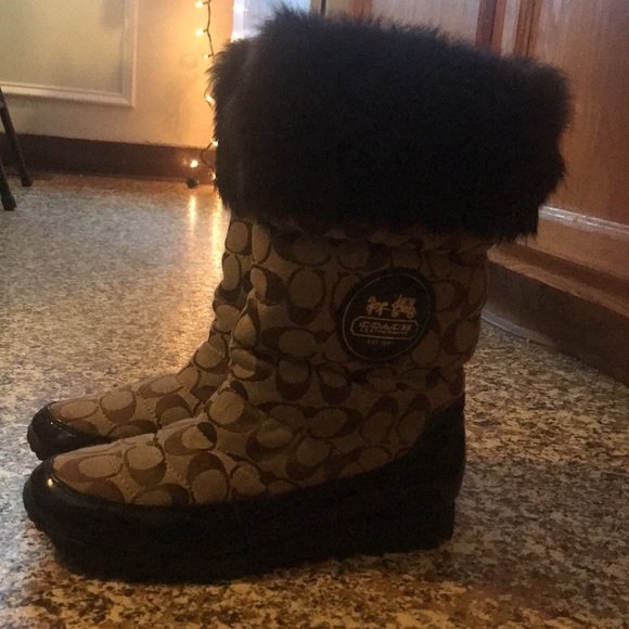 Coach Signature C Patten Leather Fur Boots - Picture 3 of 14